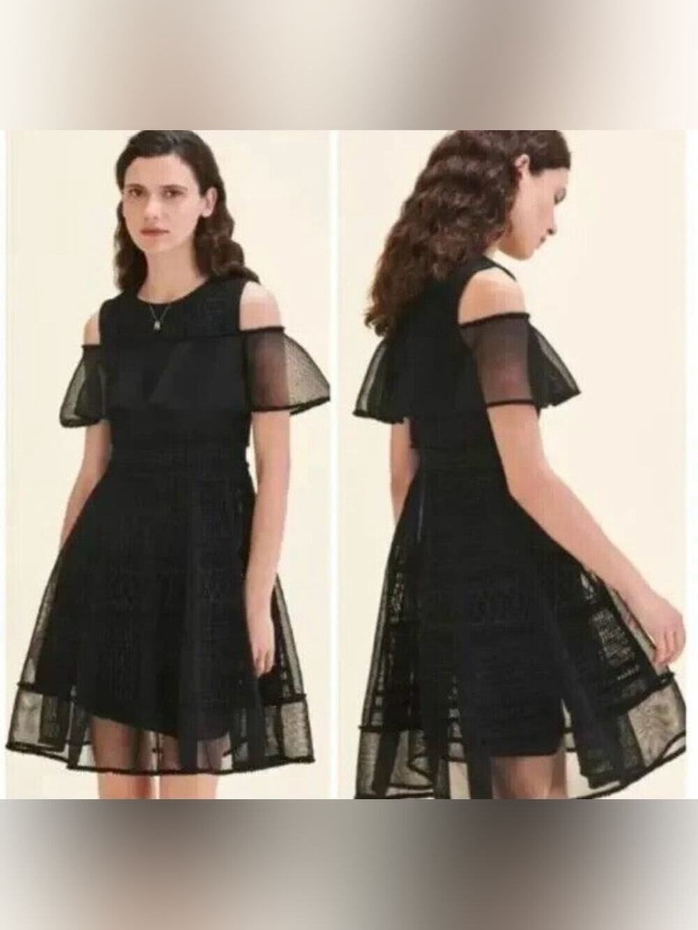 Maje Black Rosalie Mesh Cold Shoulder Lace Dress Mini Cocktail Women's Small (1)